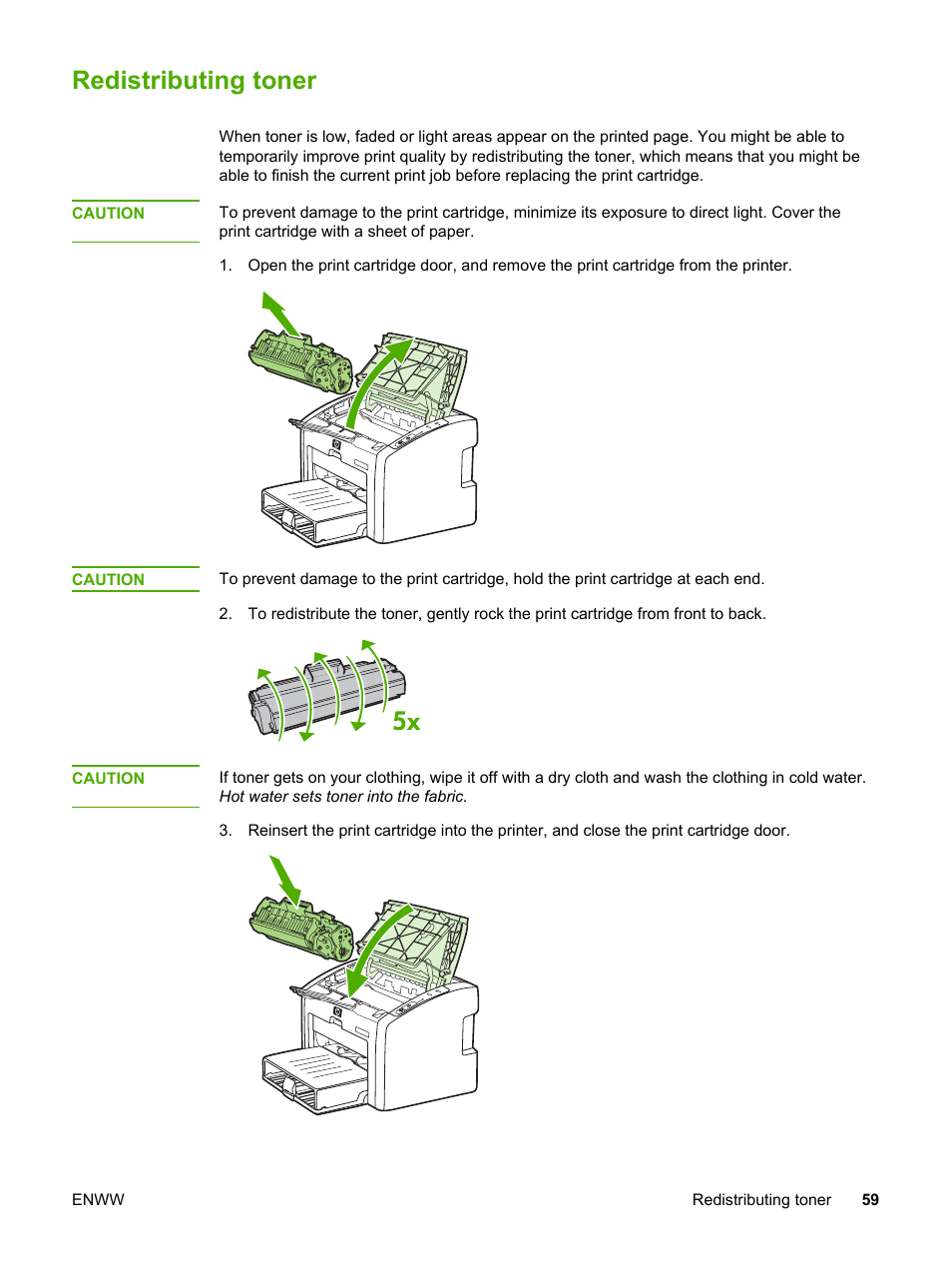 Redistributing toner | HP 1022 User Manual | Page 67 / 126