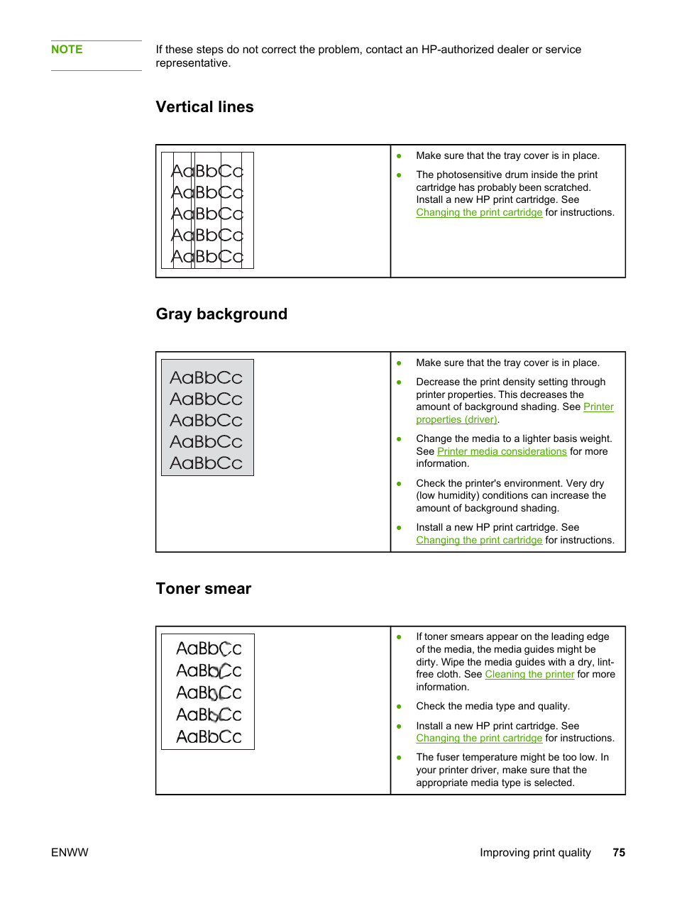 Vertical lines, Gray background, Toner smear | Vertical lines gray background toner smear | HP 1022 User Manual | Page 83 / 126