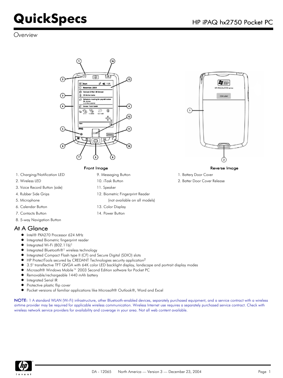 HP IPAQ HX2750 User Manual | 9 pages