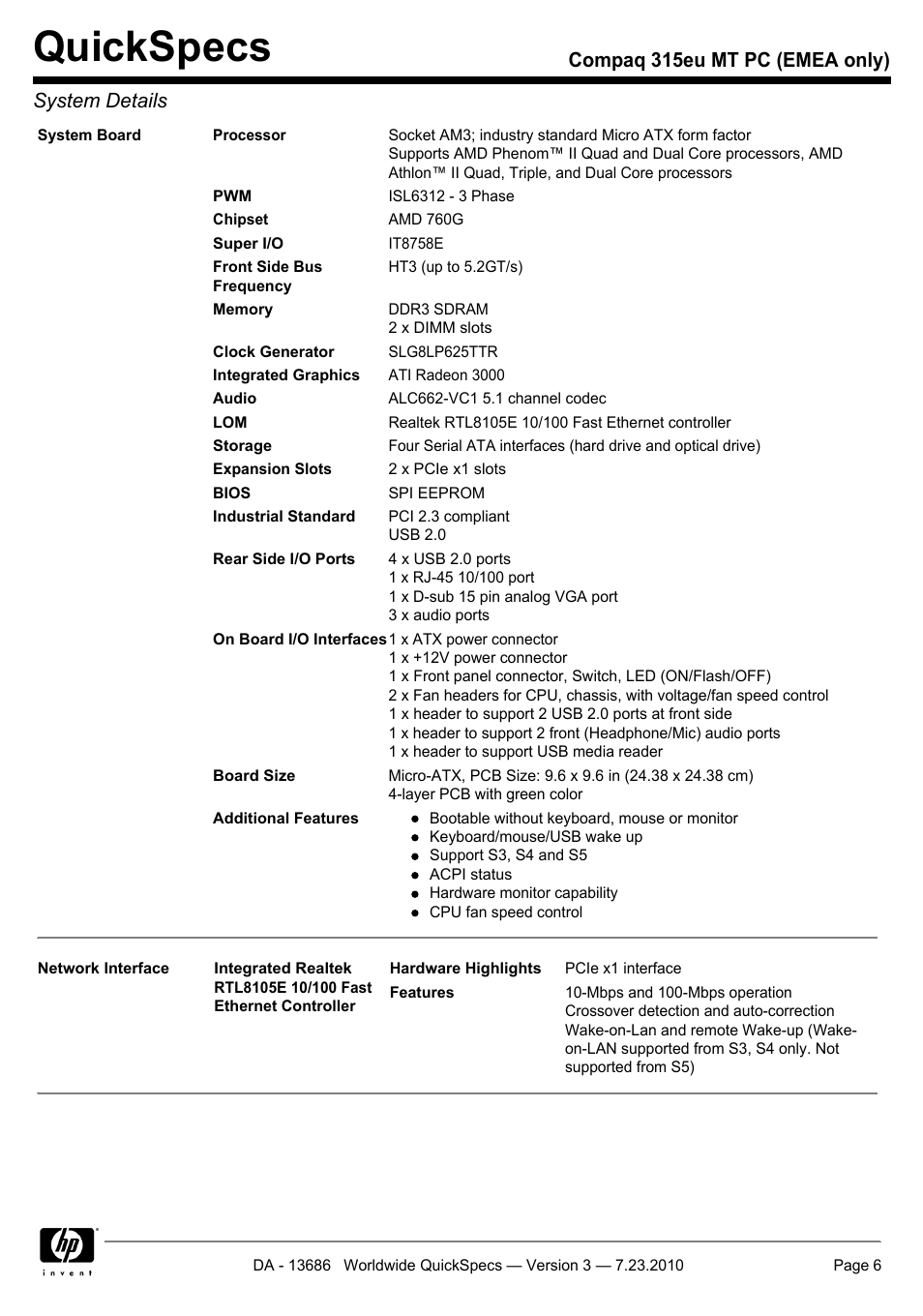 Quickspecs, Compaq 315eu mt pc (emea only) system details | HP 315EU User Manual | Page 6 / 20