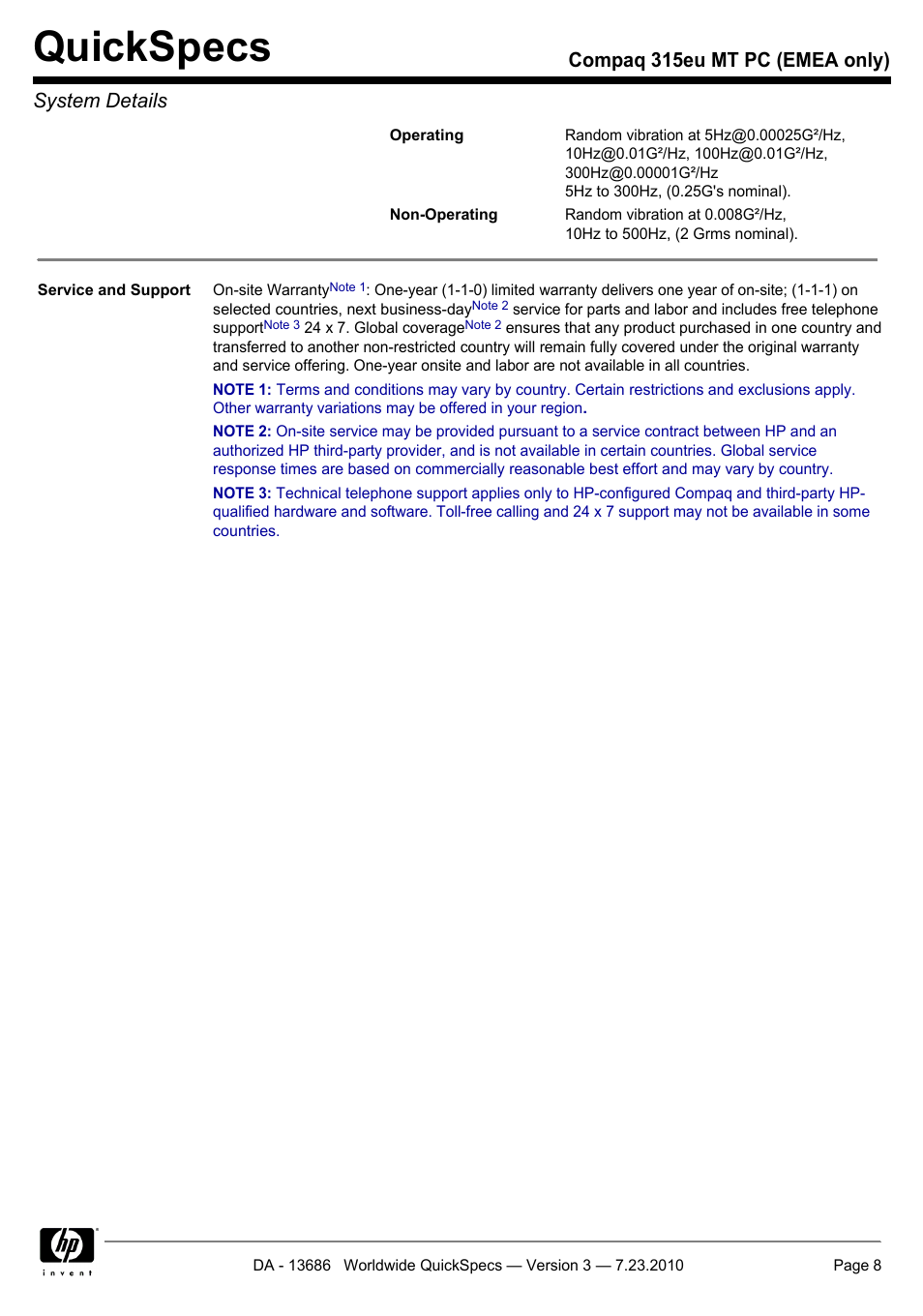 Quickspecs, Compaq 315eu mt pc (emea only) system details | HP 315EU User Manual | Page 8 / 20