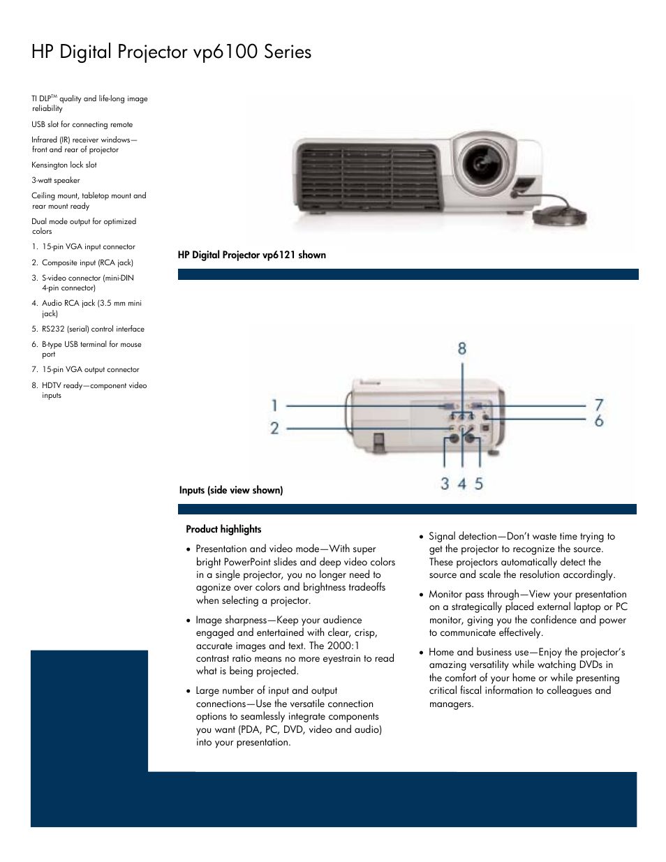 Hp digital projector vp6100 series | HP VP6100 User Manual | Page 2 / 4