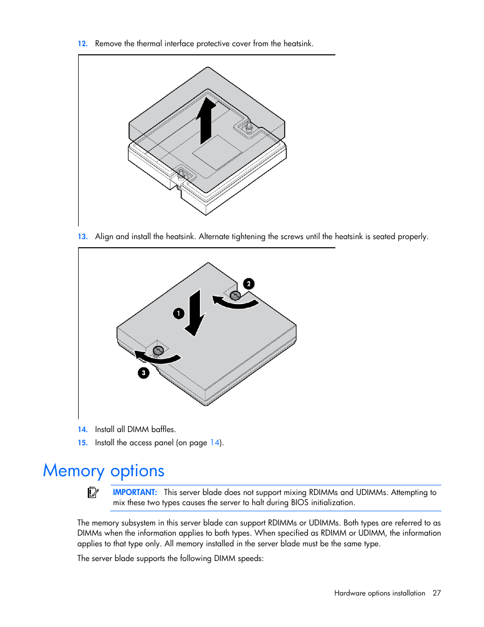 Memory options | HP BL460C G7 User Manual | Page 27 / 106