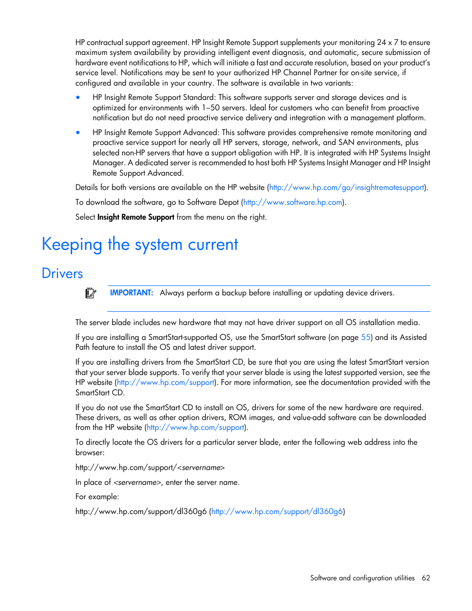 Keeping the system current, Drivers | HP BL460C G7 User Manual | Page 62 / 106