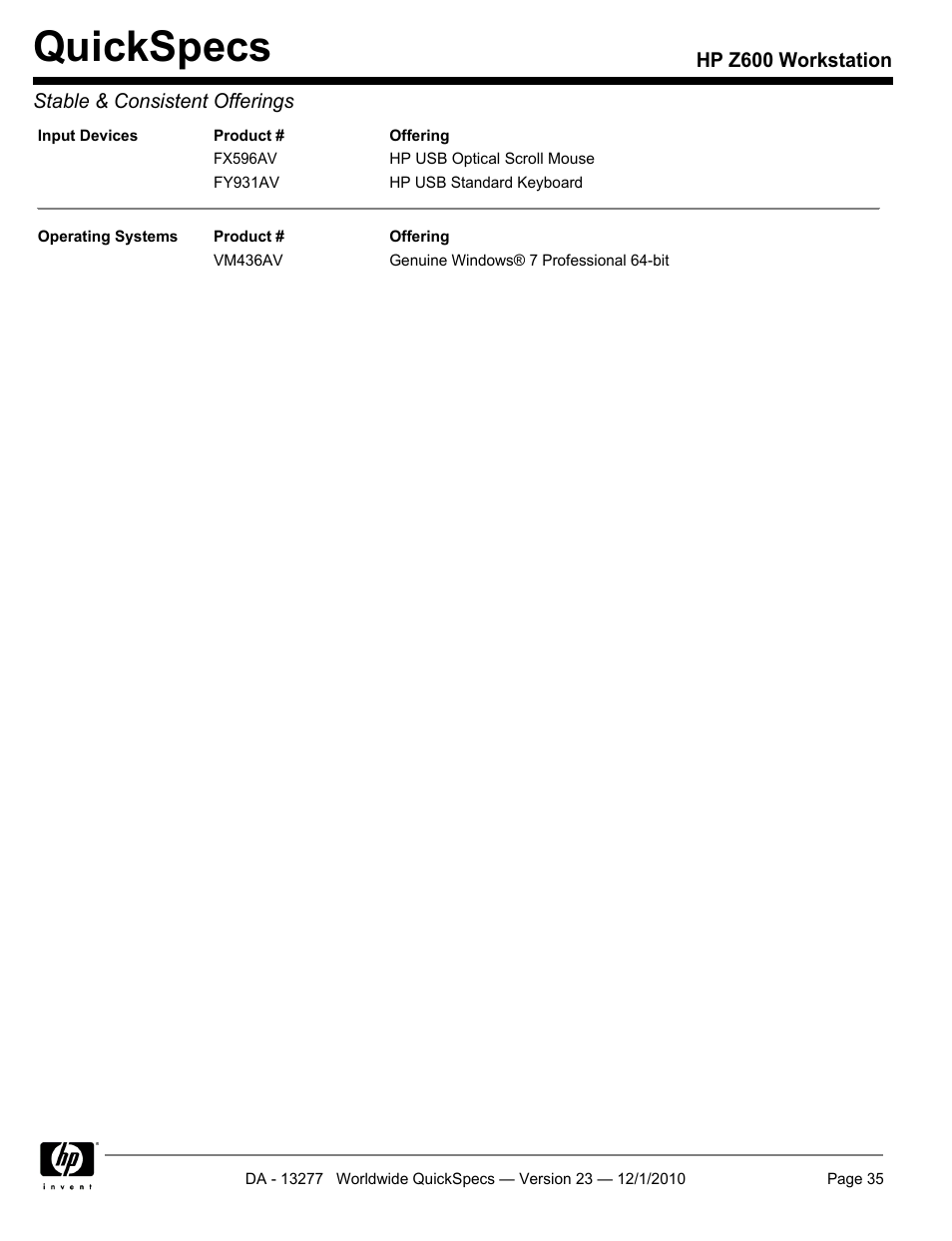 Quickspecs | HP Z600 User Manual | Page 35 / 78