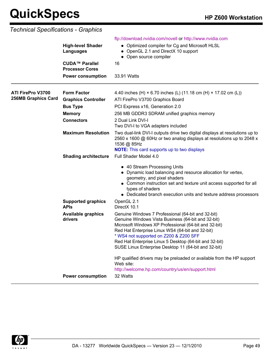 Quickspecs | HP Z600 User Manual | Page 49 / 78