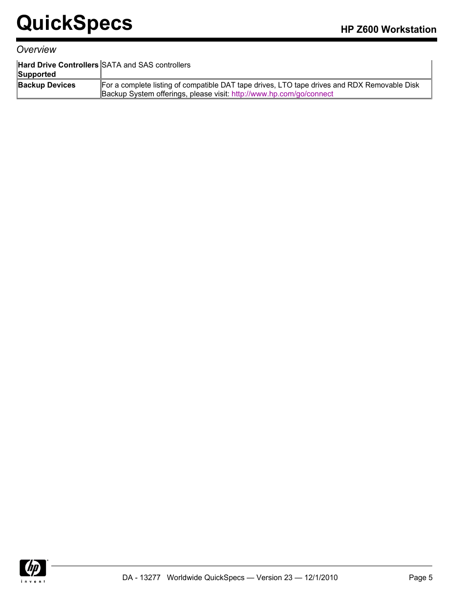 Quickspecs | HP Z600 User Manual | Page 5 / 78