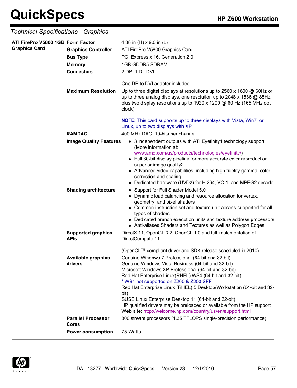 Quickspecs | HP Z600 User Manual | Page 57 / 78