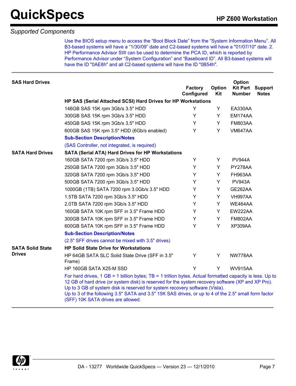 Quickspecs, Hp z600 workstation supported components | HP Z600 User Manual | Page 7 / 78