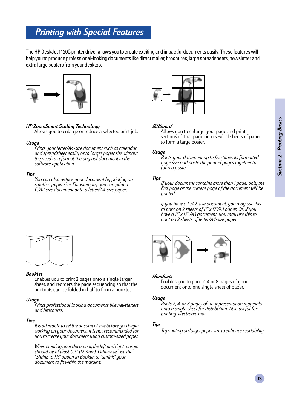 Printing with special features | HP 1120C User Manual | Page 15 / 112