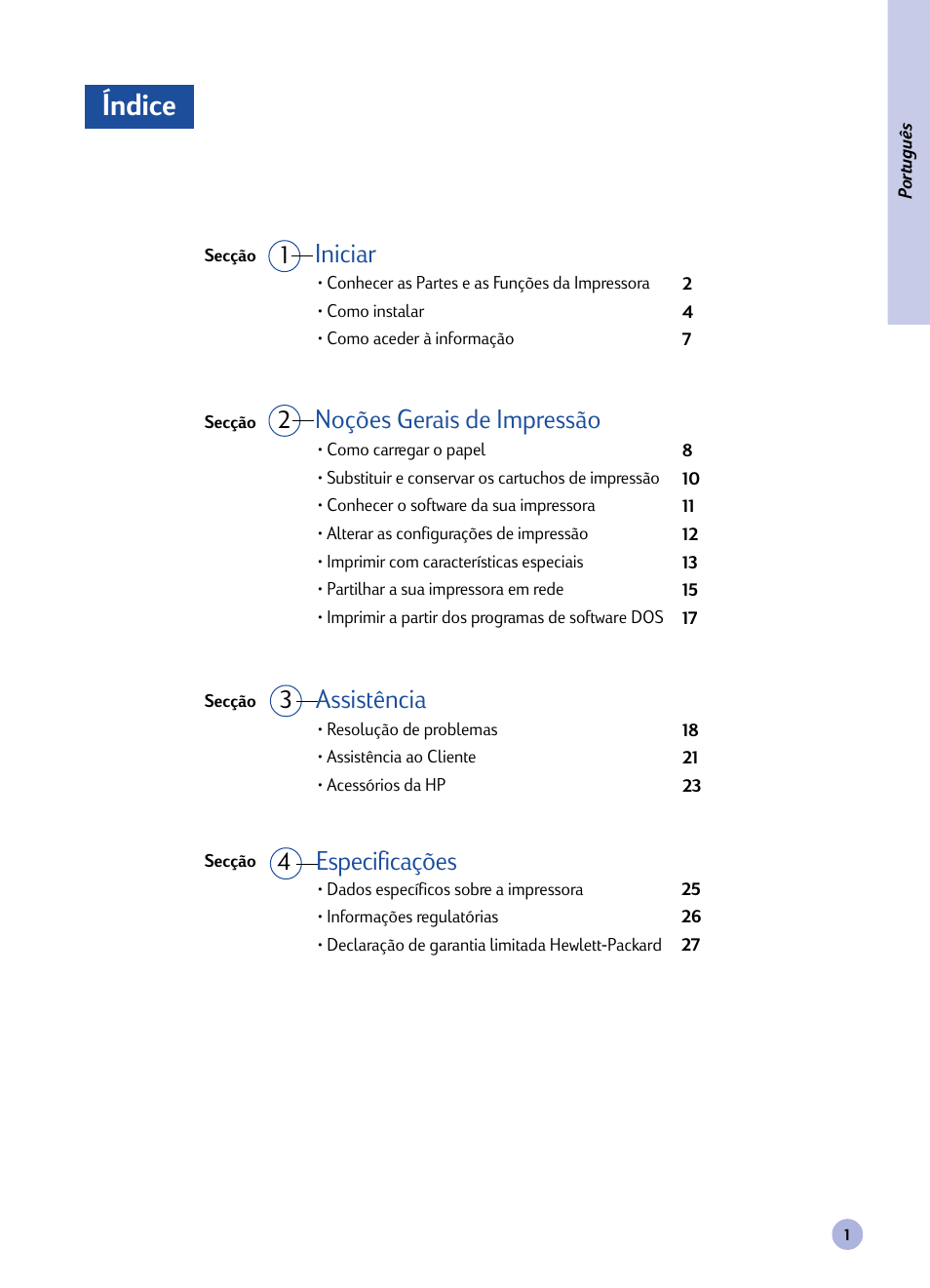 Guia do utilizador, Índice, 24 assistência 3 | HP 1120C User Manual | Page 30 / 112