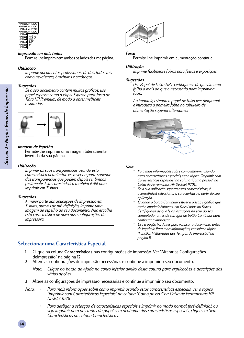 Seleccionar uma característica especial | HP 1120C User Manual | Page 43 / 112