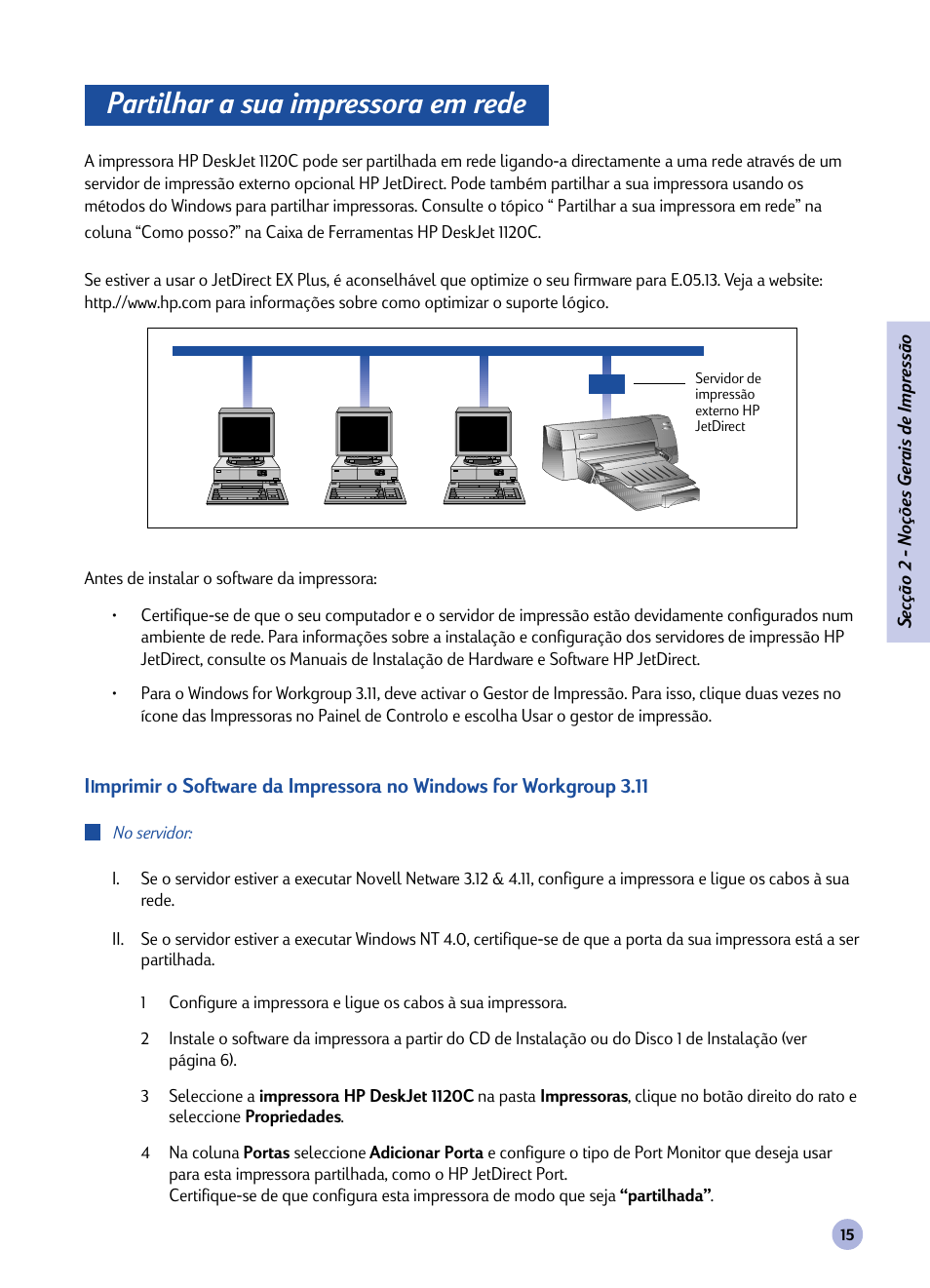 Partilhar a sua impressora em rede | HP 1120C User Manual | Page 44 / 112