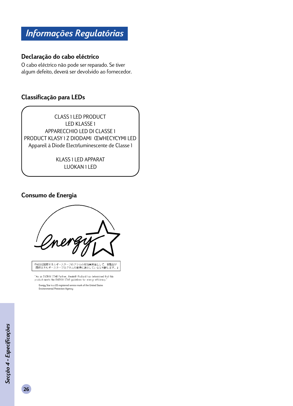 Informações regulatórias | HP 1120C User Manual | Page 55 / 112