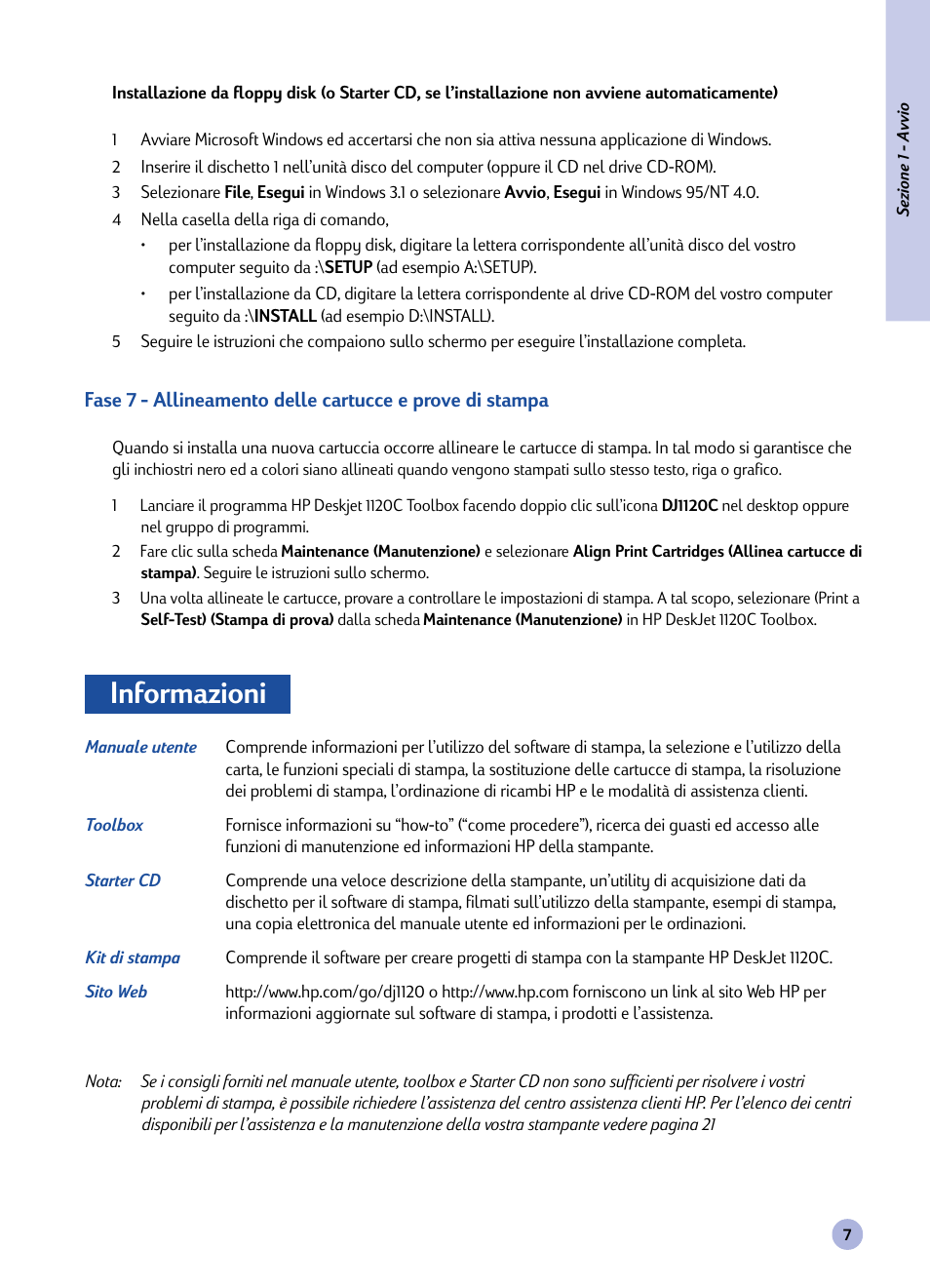 Informazioni | HP 1120C User Manual | Page 63 / 112