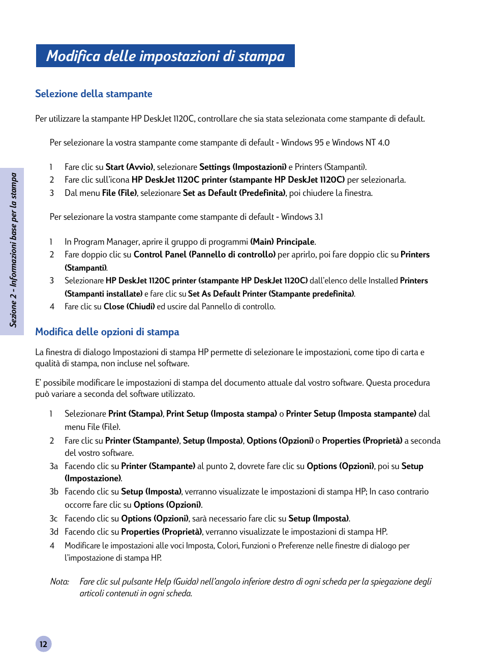 Modifica delle impostazioni di stampa | HP 1120C User Manual | Page 68 / 112