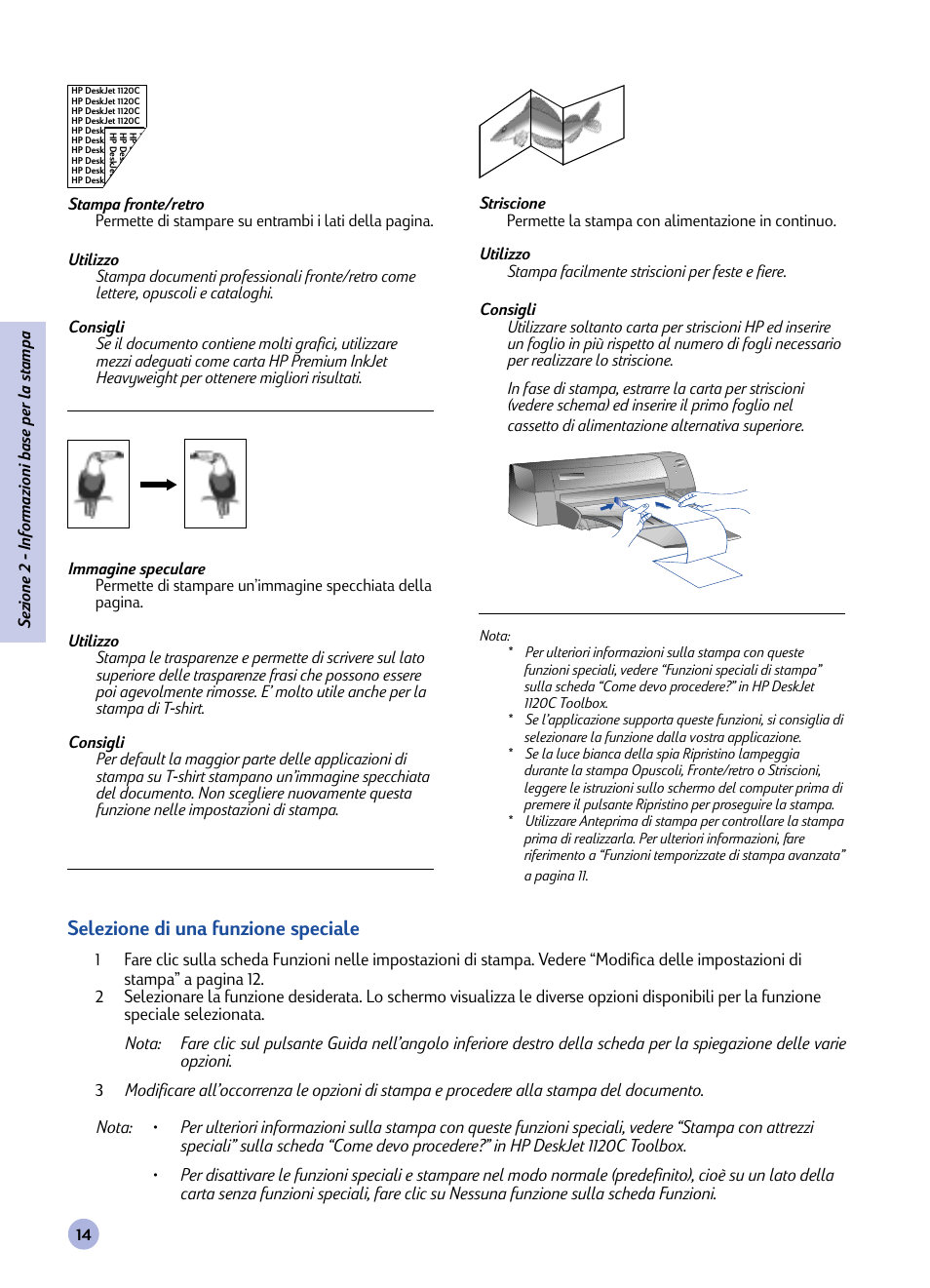 Selezione di una funzione speciale | HP 1120C User Manual | Page 70 / 112