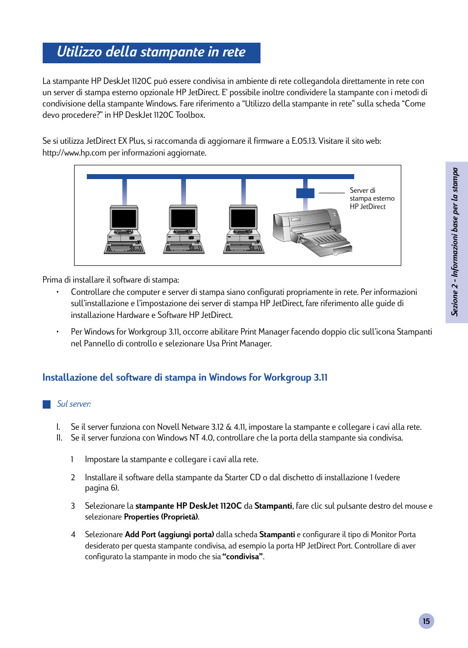 Utilizzo della stampante in rete | HP 1120C User Manual | Page 71 / 112