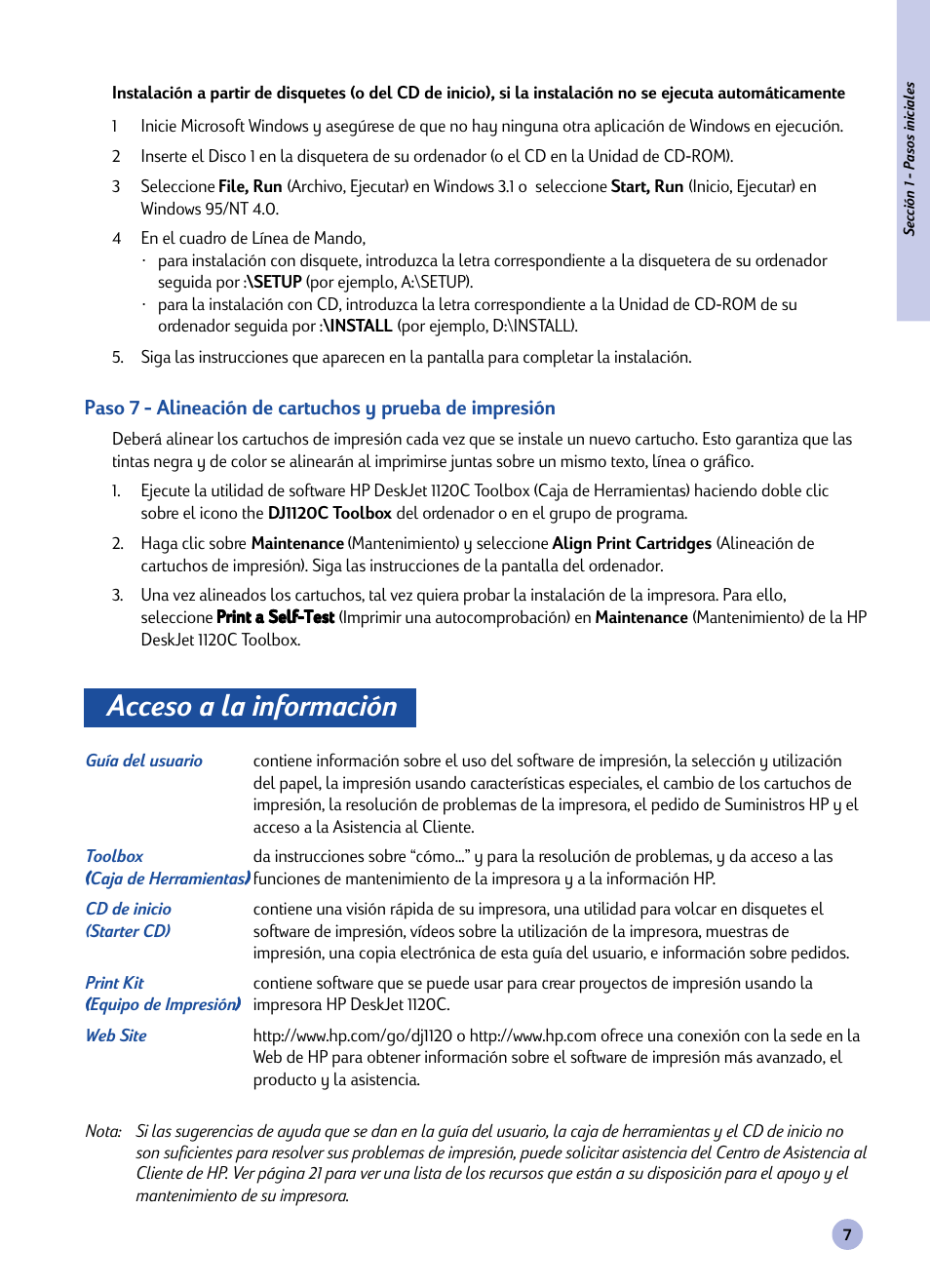 Cómo acceder a la información, Acceso a la información | HP 1120C User Manual | Page 90 / 112