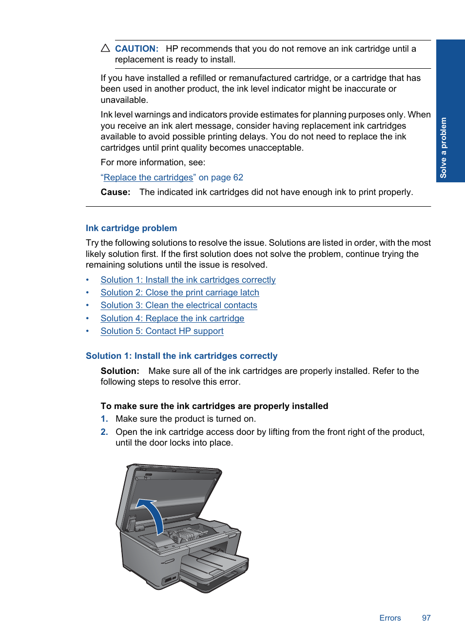 Ink cartridge problem | HP PHOTOSMART PLUS B209 User Manual | Page 100 / 135