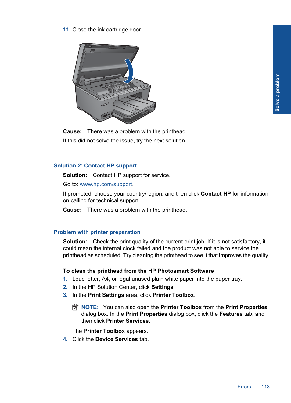 Problem with printer preparation | HP PHOTOSMART PLUS B209 User Manual | Page 116 / 135