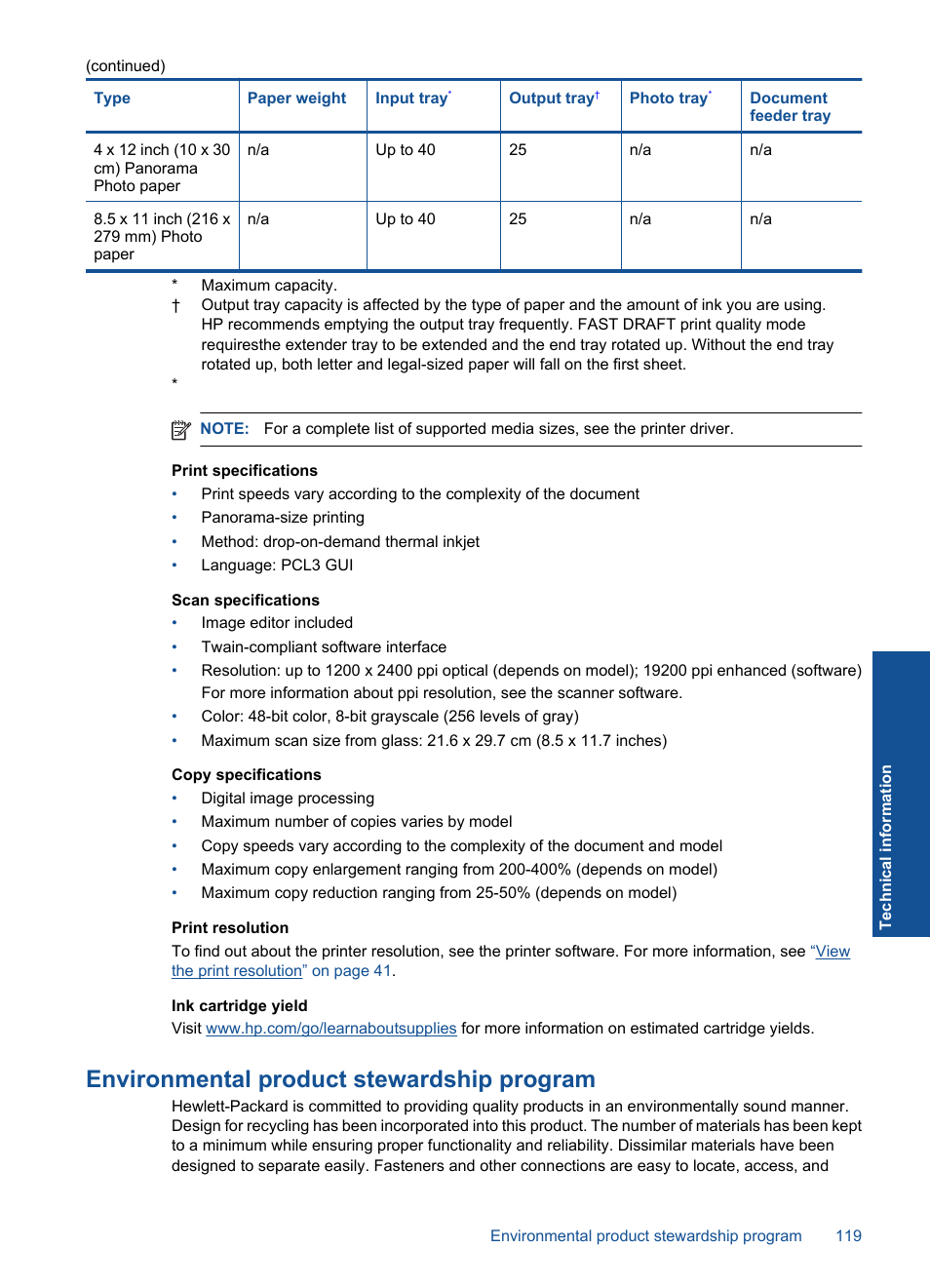 Environmental product stewardship program | HP PHOTOSMART PLUS B209 User Manual | Page 122 / 135