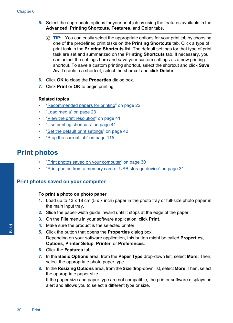 Print photos | HP PHOTOSMART PLUS B209 User Manual | Page 33 / 135