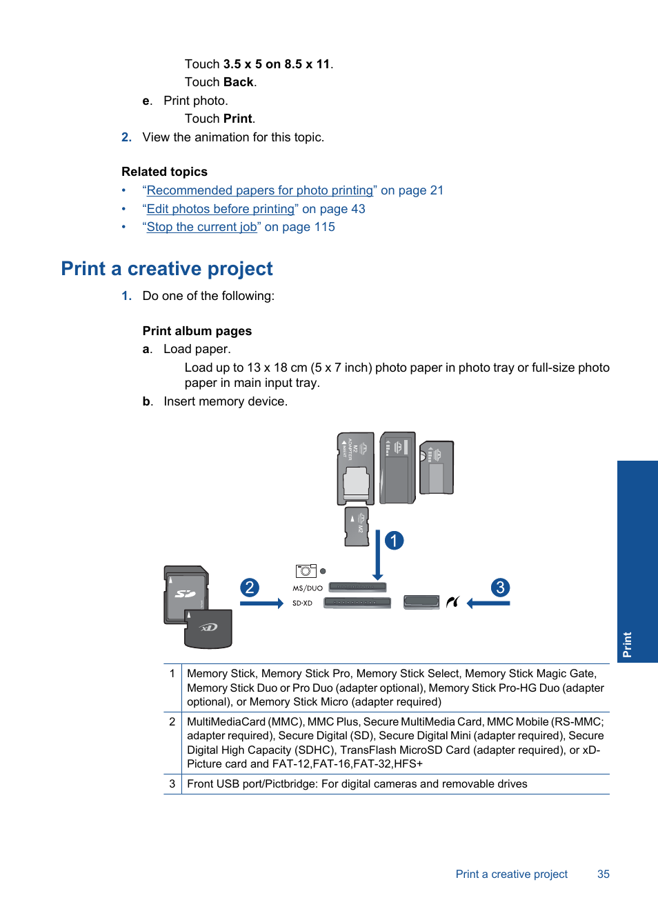 Print a creative project | HP PHOTOSMART PLUS B209 User Manual | Page 38 / 135