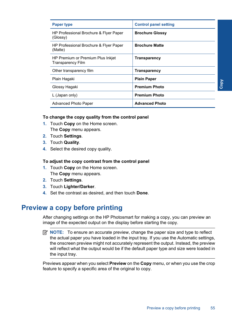 Preview a copy before printing | HP PHOTOSMART PLUS B209 User Manual | Page 58 / 135