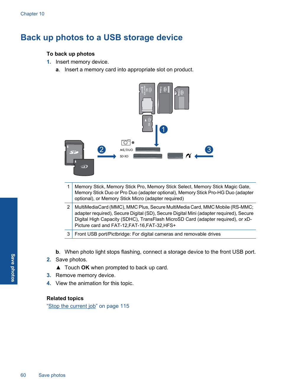 Back up photos to a usb storage device | HP PHOTOSMART PLUS B209 User Manual | Page 63 / 135