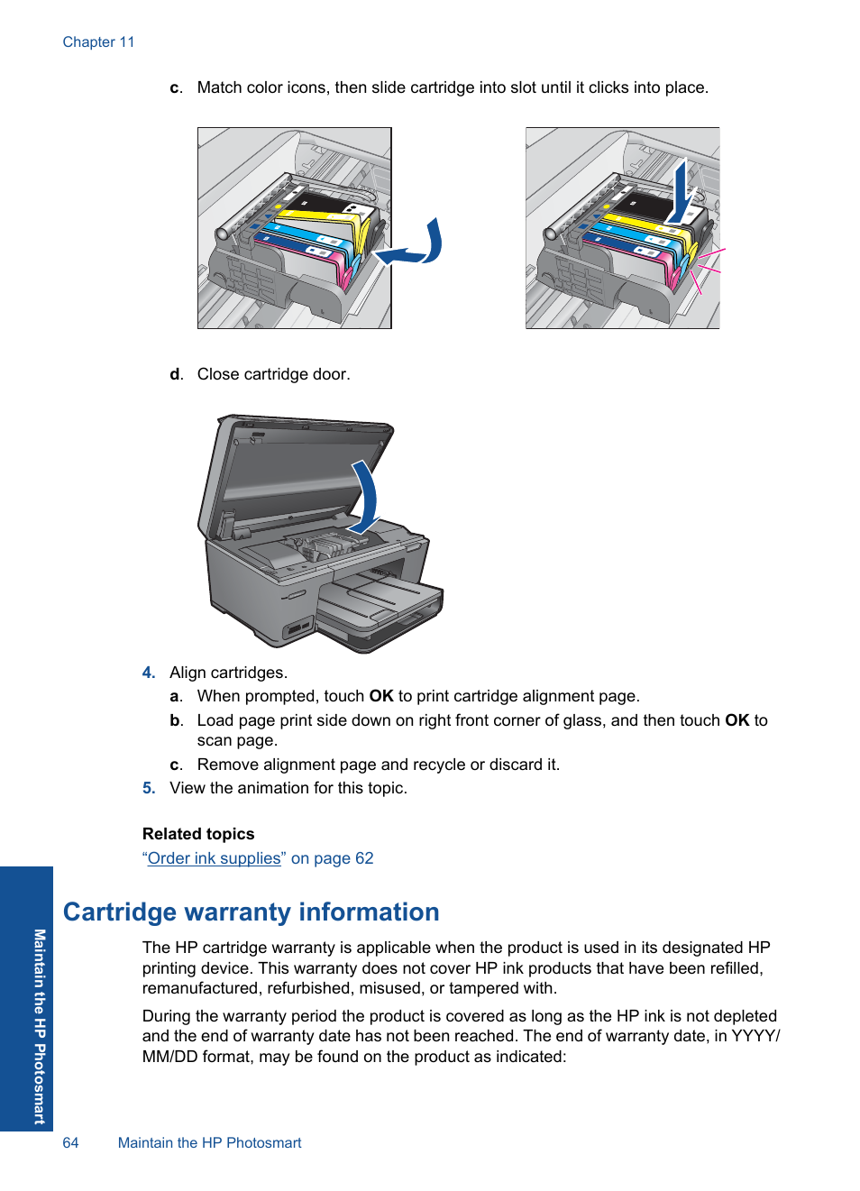 Cartridge warranty information | HP PHOTOSMART PLUS B209 User Manual | Page 67 / 135