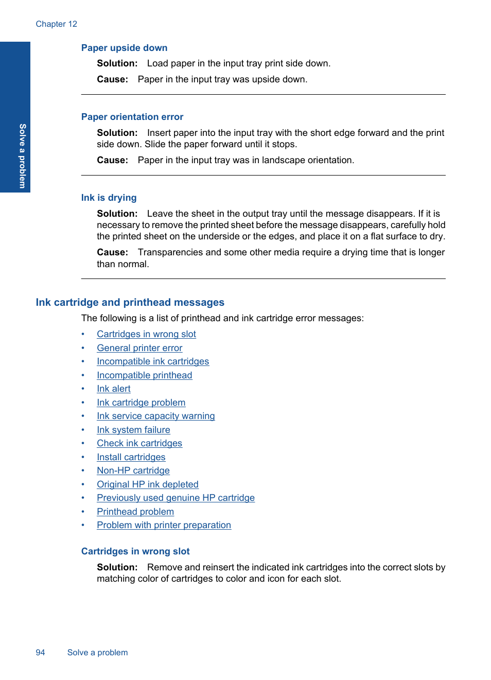 Ink cartridge and printhead messages | HP PHOTOSMART PLUS B209 User Manual | Page 97 / 135