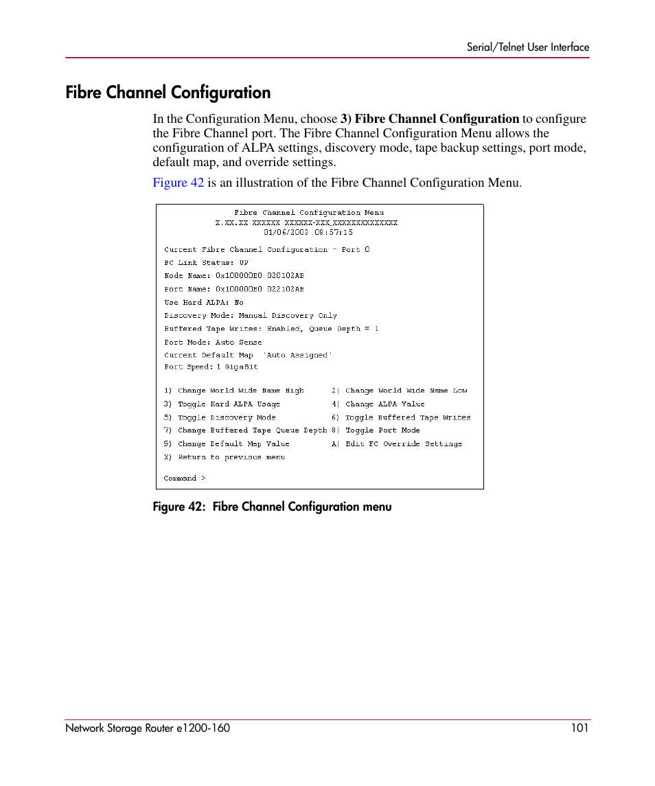 Fibre channel configuration, Chapter 4, When using serial/t | HP e1200-160 User Manual | Page 101 / 200