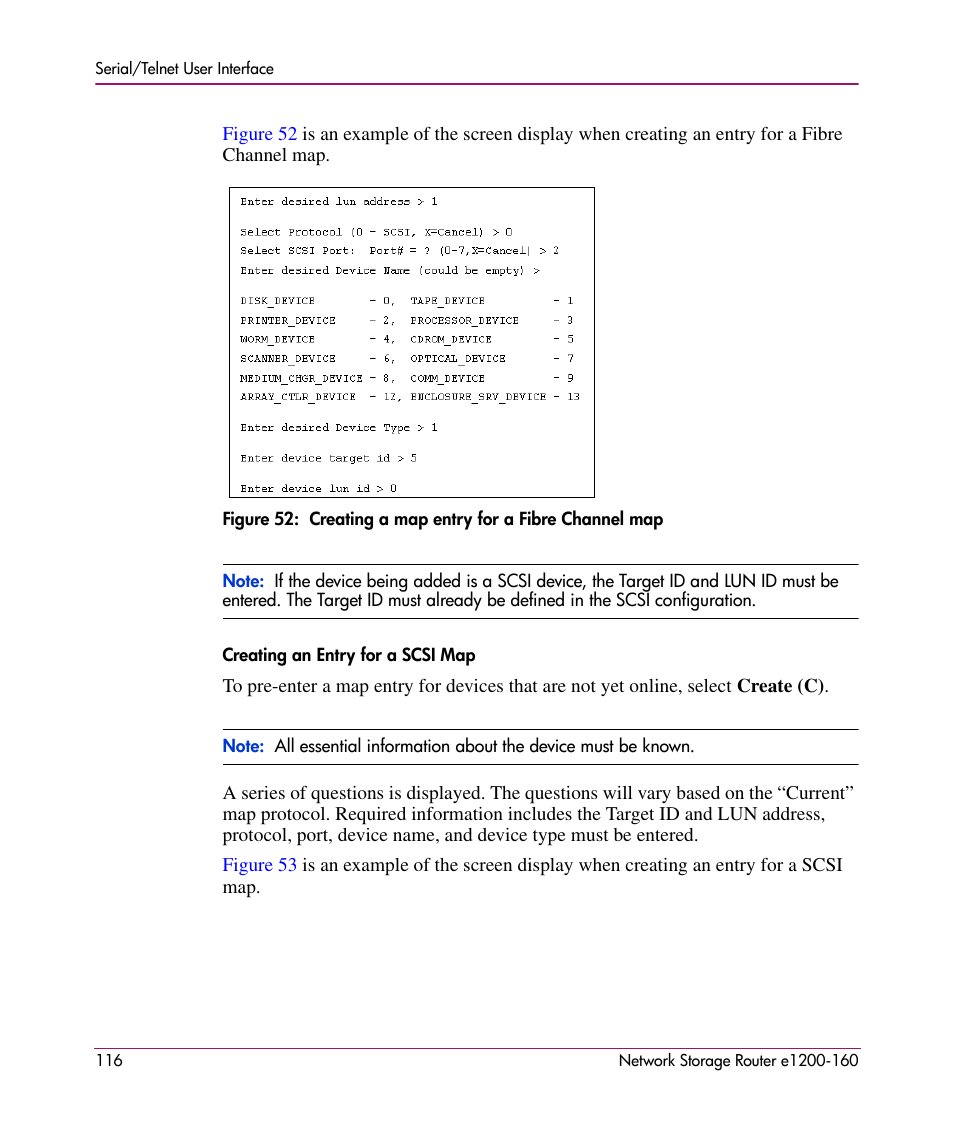 Creating an entry for a scsi map | HP e1200-160 User Manual | Page 116 / 200