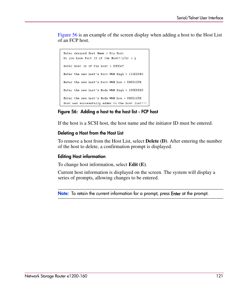 Deleting a host from the host list, Editing host information | HP e1200-160 User Manual | Page 121 / 200