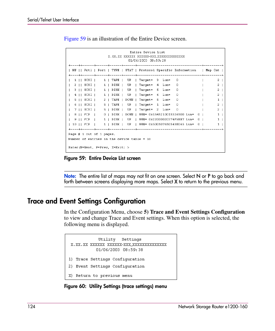 Trace and event settings configuration | HP e1200-160 User Manual | Page 124 / 200