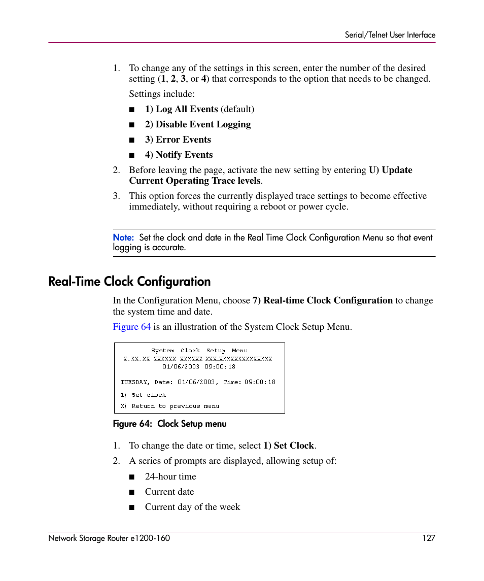 Real-time clock configuration | HP e1200-160 User Manual | Page 127 / 200