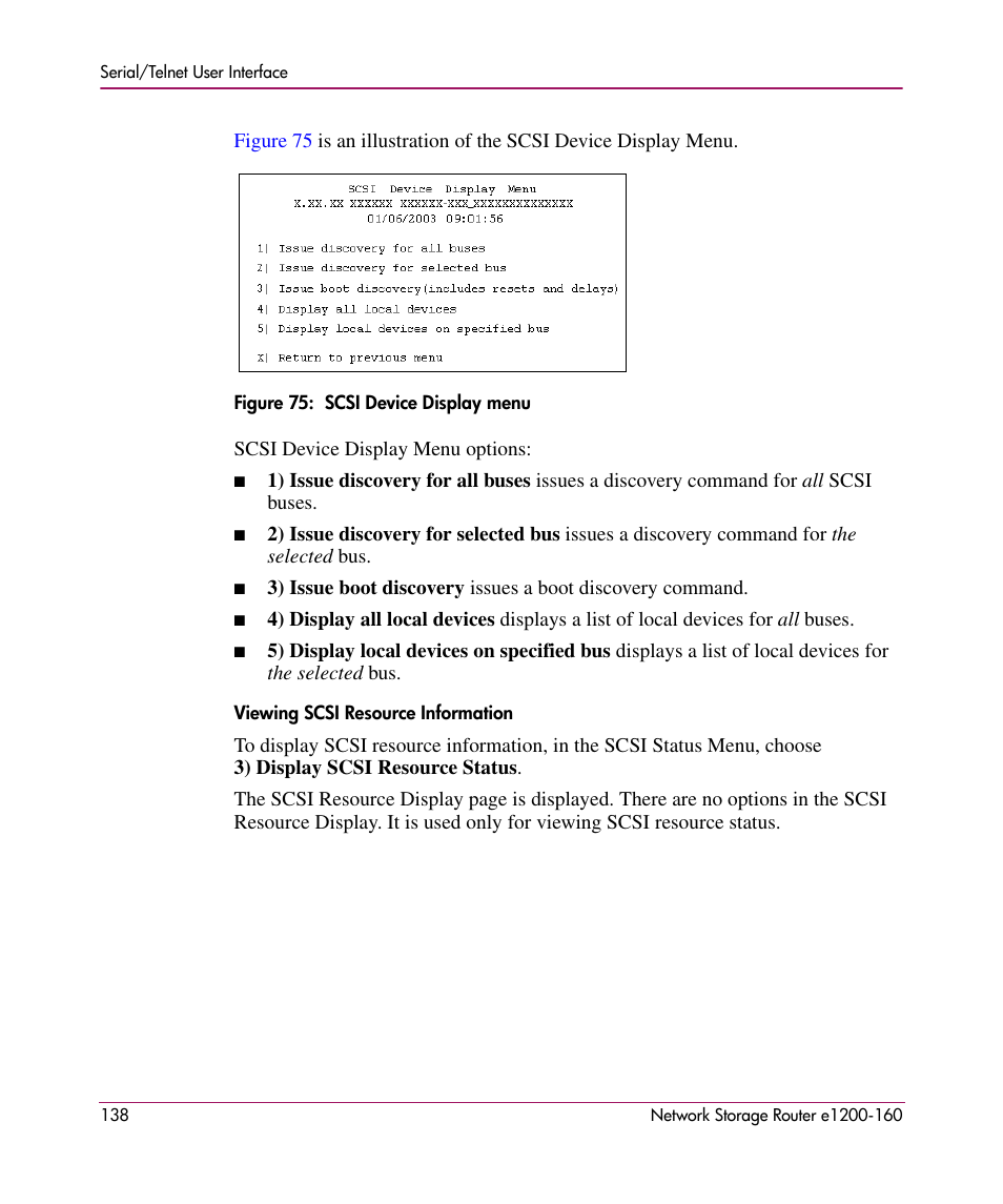 Viewing scsi resource information | HP e1200-160 User Manual | Page 138 / 200