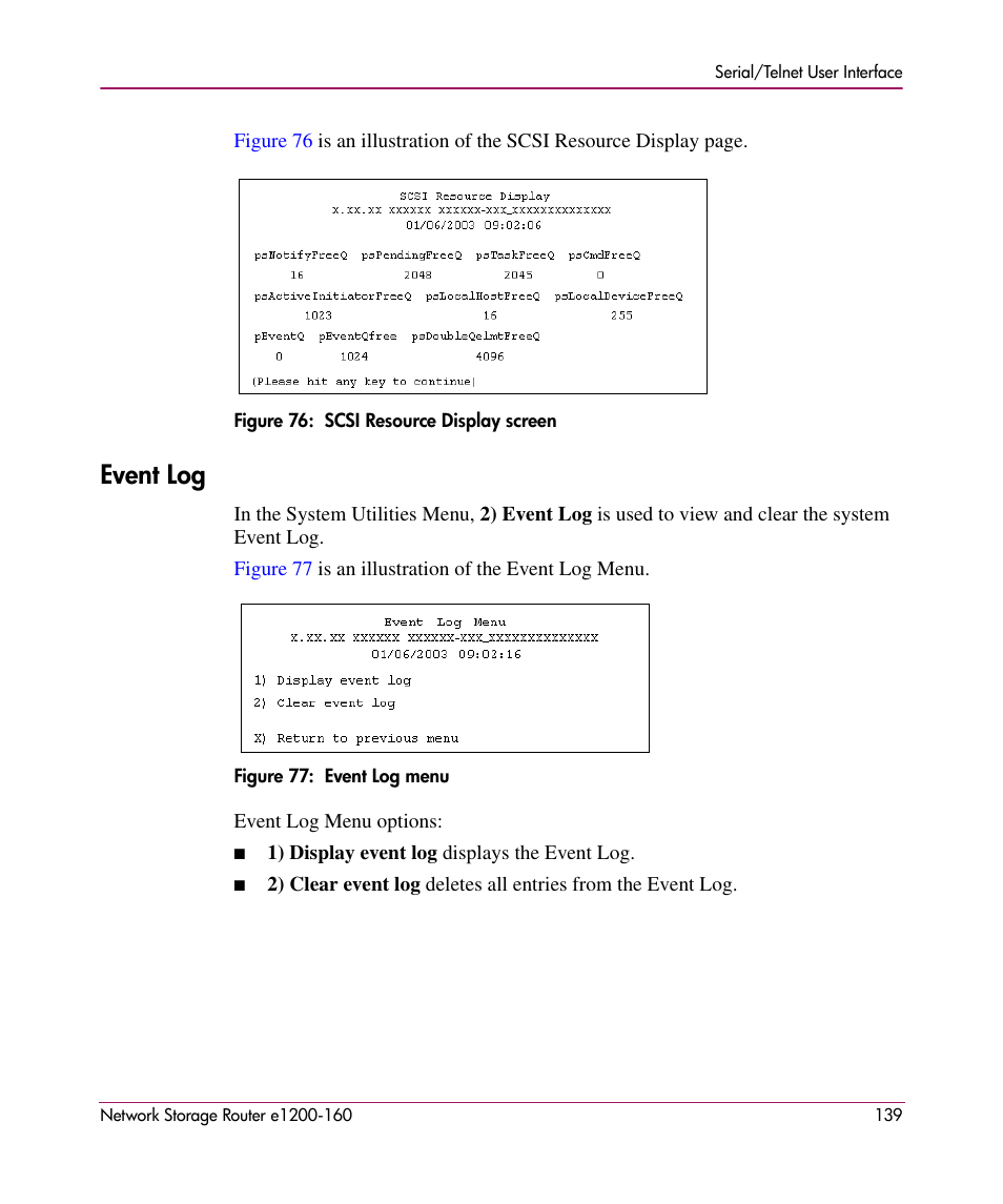 Event log | HP e1200-160 User Manual | Page 139 / 200