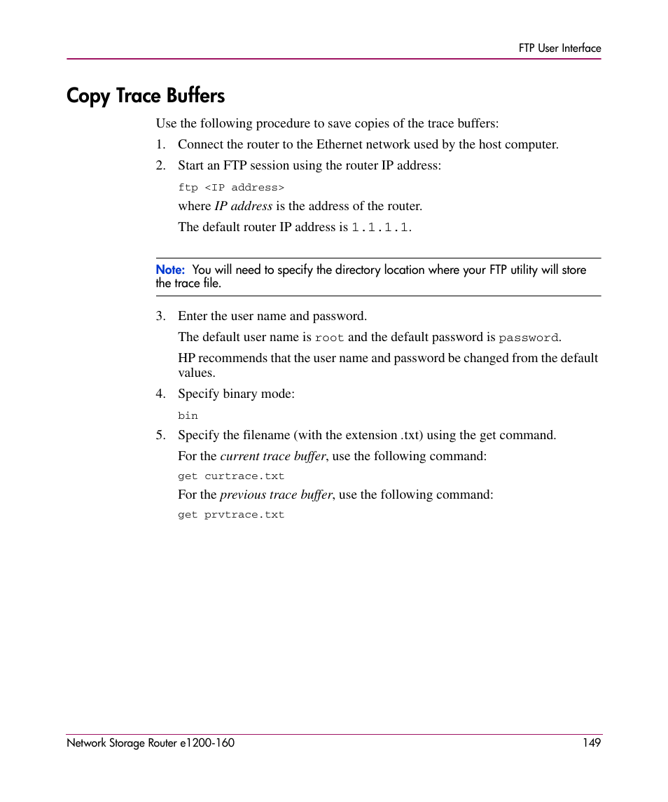 Copy trace buffers | HP e1200-160 User Manual | Page 149 / 200