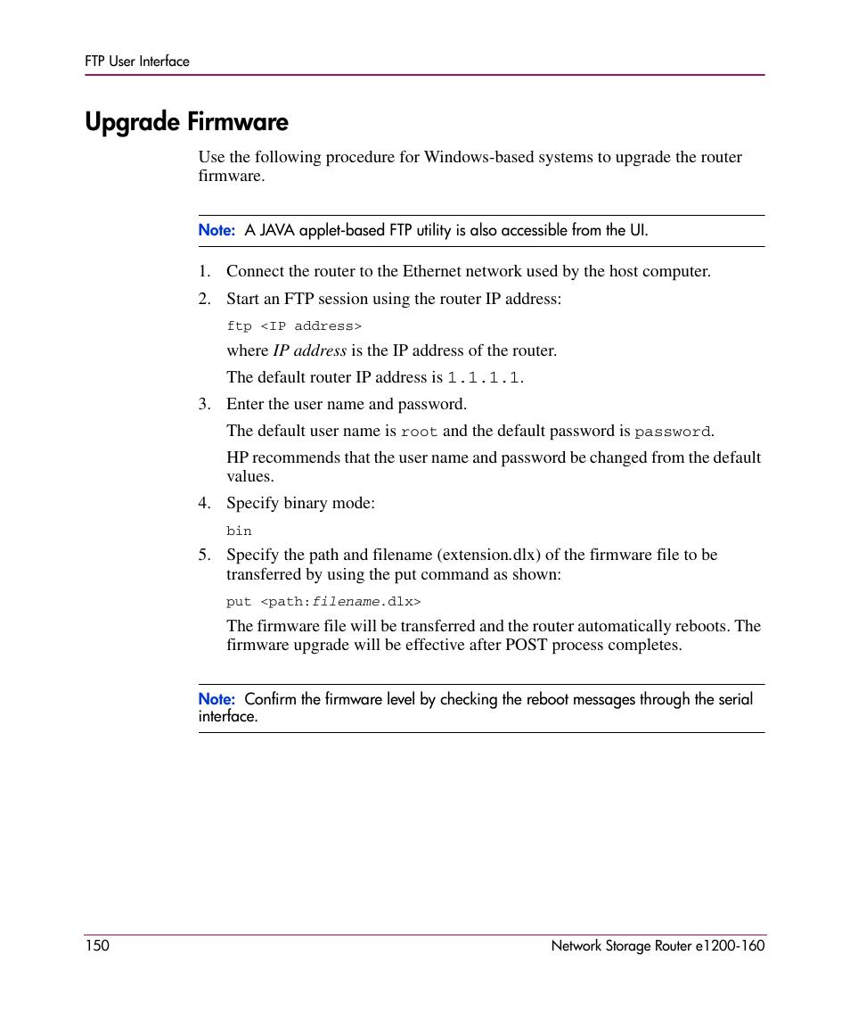 Upgrade firmware | HP e1200-160 User Manual | Page 150 / 200
