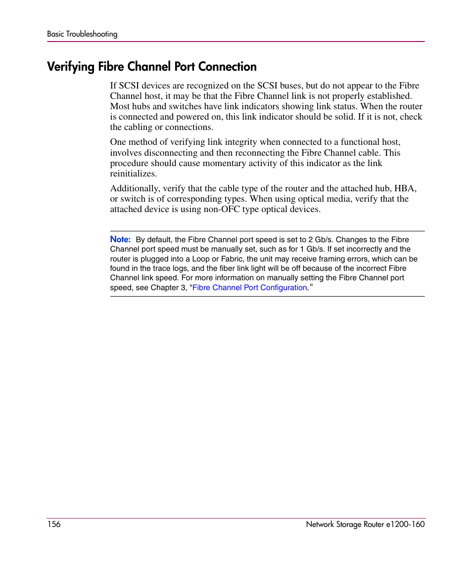 Verifying fibre channel port connection | HP e1200-160 User Manual | Page 156 / 200