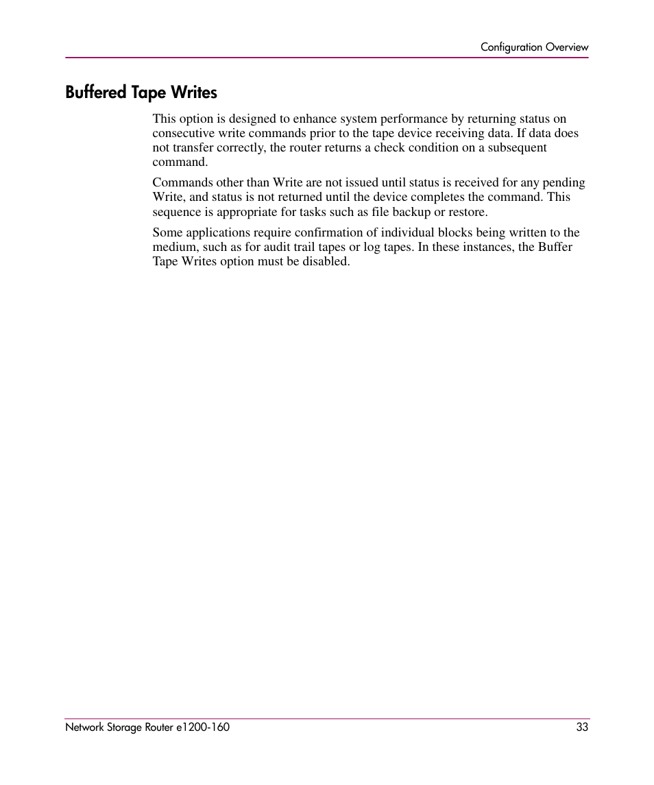 Buffered tape writes | HP e1200-160 User Manual | Page 33 / 200