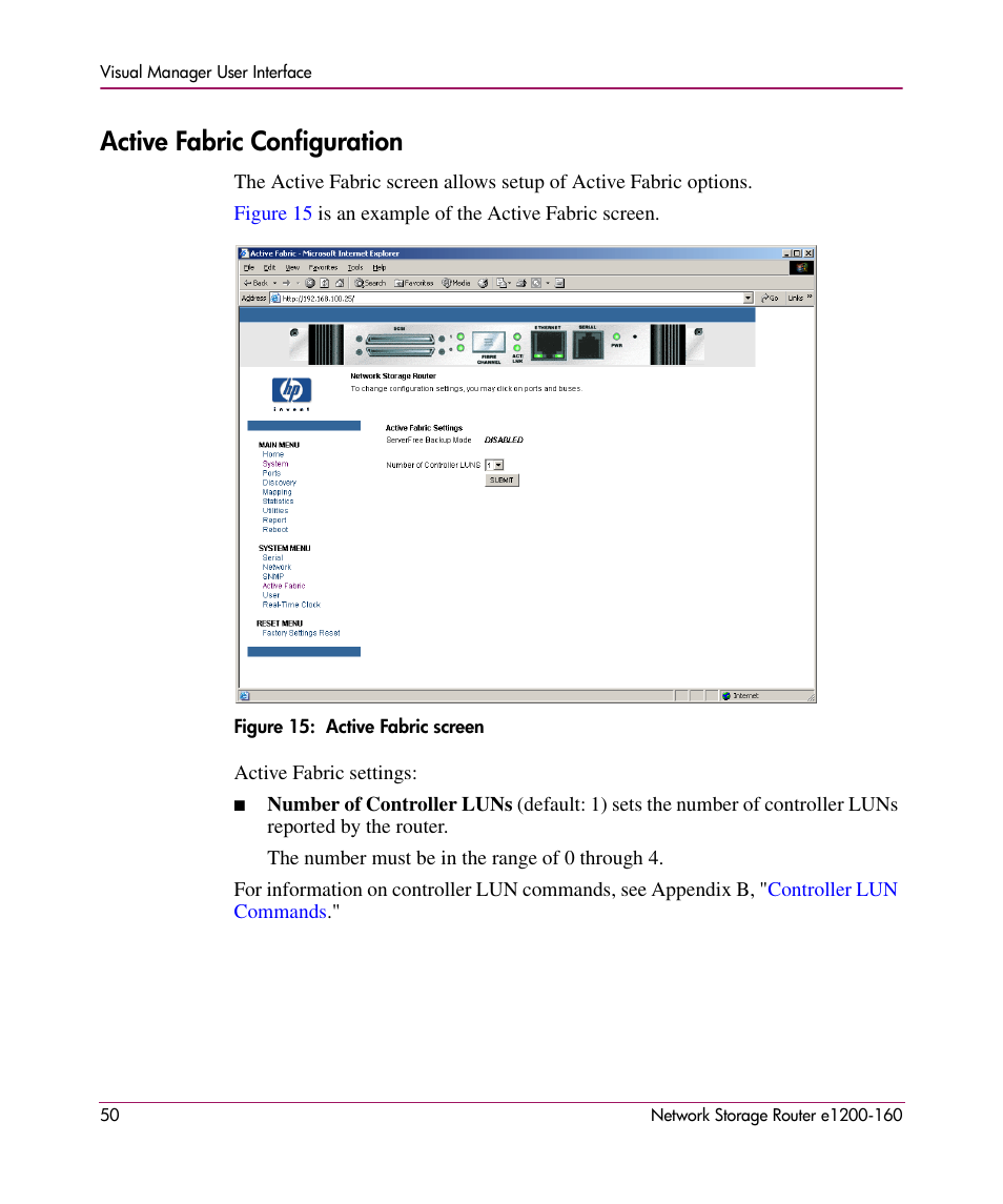 Active fabric configuration | HP e1200-160 User Manual | Page 50 / 200