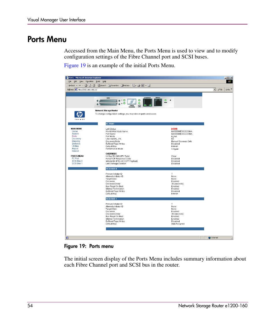 Ports menu | HP e1200-160 User Manual | Page 54 / 200