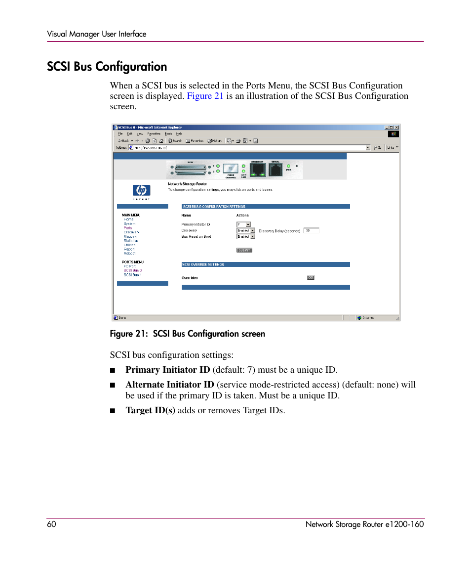 Scsi bus configuration | HP e1200-160 User Manual | Page 60 / 200