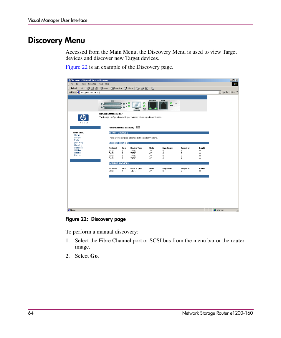 Discovery menu | HP e1200-160 User Manual | Page 64 / 200