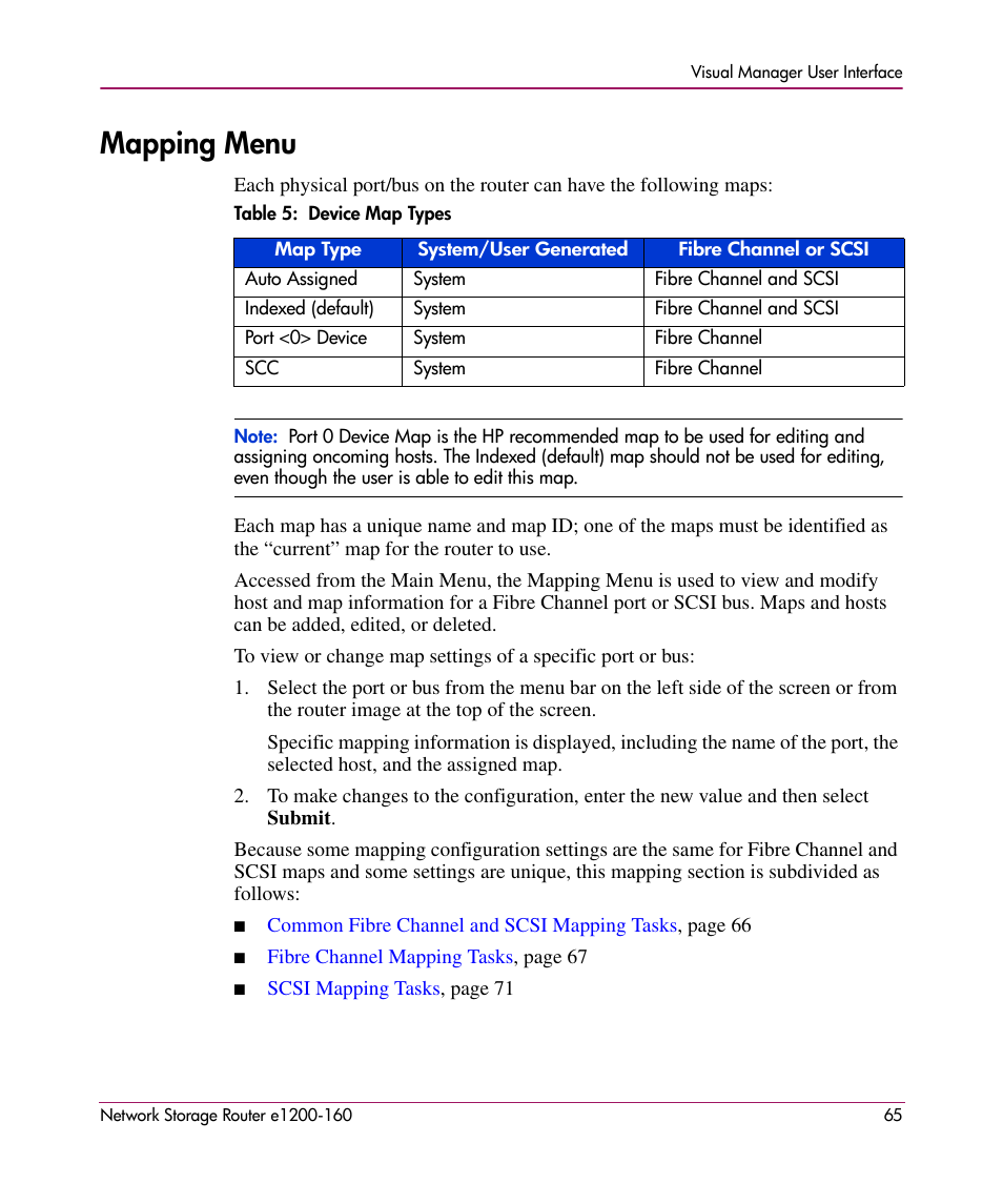 Mapping menu | HP e1200-160 User Manual | Page 65 / 200