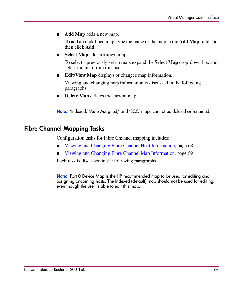 Fibre channel mapping tasks | HP e1200-160 User Manual | Page 67 / 200