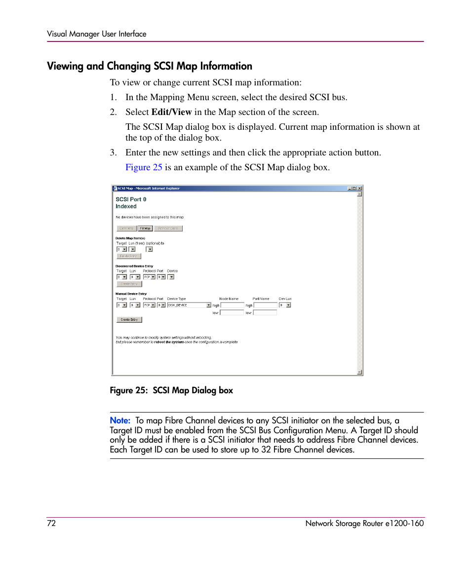 Viewing and changing scsi map information | HP e1200-160 User Manual | Page 72 / 200